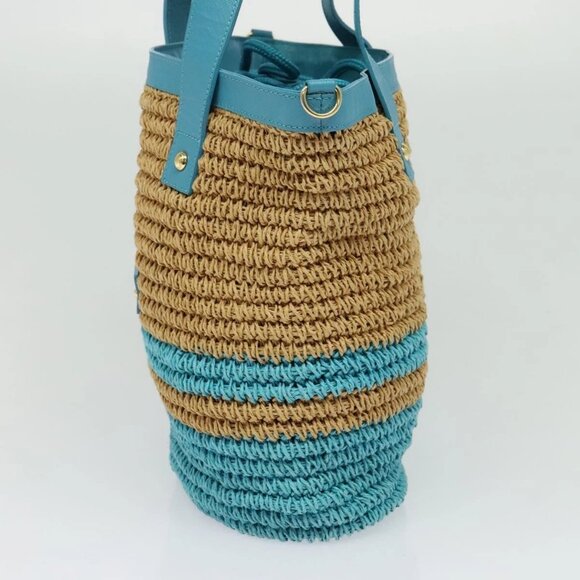 BURBERRY Blue Label Hand Bag Straw 2way Blue Gold A - Picture 5 of 15